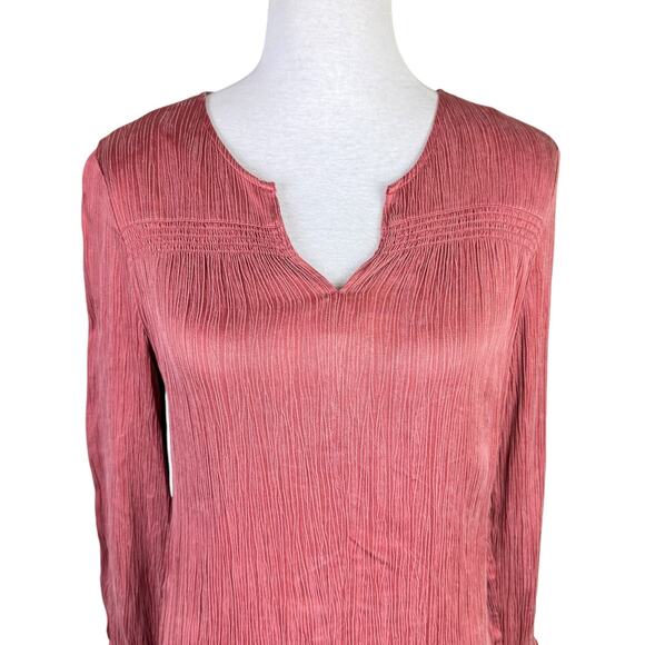 Soft Surroundings Lumi Terra Cotta Pink Long Sleeve V-neck Textured Top - Picture 5 of 11